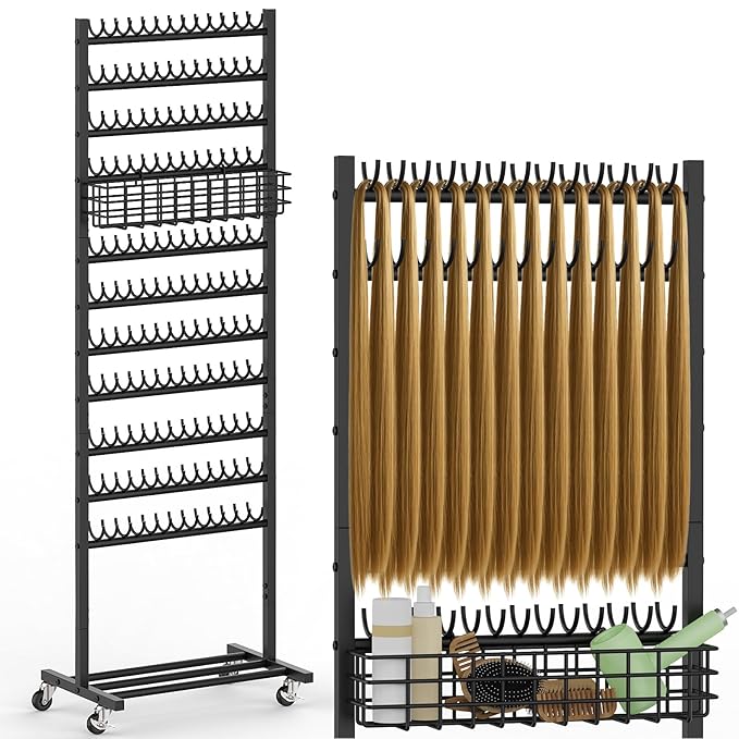 Braiding Rack 286 Pegs Braiding Hair Rack with Wheels 2-Sided Hair Braiding Stand for Braiders Hair Separator for Braiding Standing Extension Holder Hanger for Salon Home