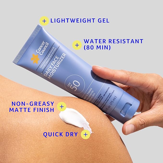Cancer Council Daily Moisturizer Sunscreen for Face SPF50+ Sun Care with Green Tea Extract Broad Spectrum UVA/UVB Sun Protection Sensitive Skin Paraben &amp Fragrance Free Water Resistant 2.5fl