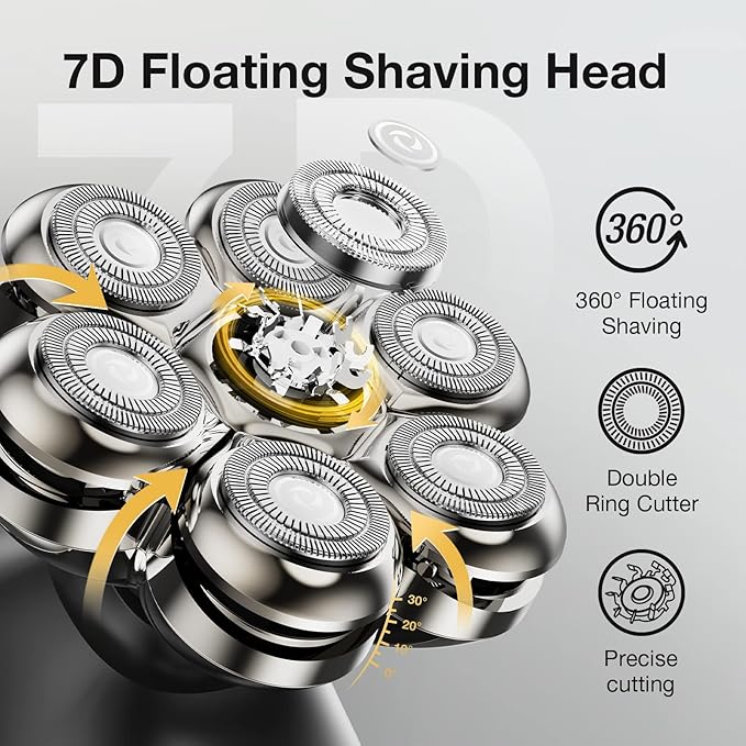7 Blade Floating Replacement Shaving Head Washable Shaver Blade Heads Replacement for Head Shaver Wet &amp Dry Compatible for Rotary Shavers