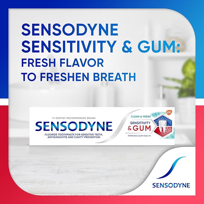 Sensodyne Sensitivity &amp Gum Sensitive Toothpaste for Gingivitis Sensitive Teeth Treatment Clean &amp Fresh - 3.4 oz (pack of 4)