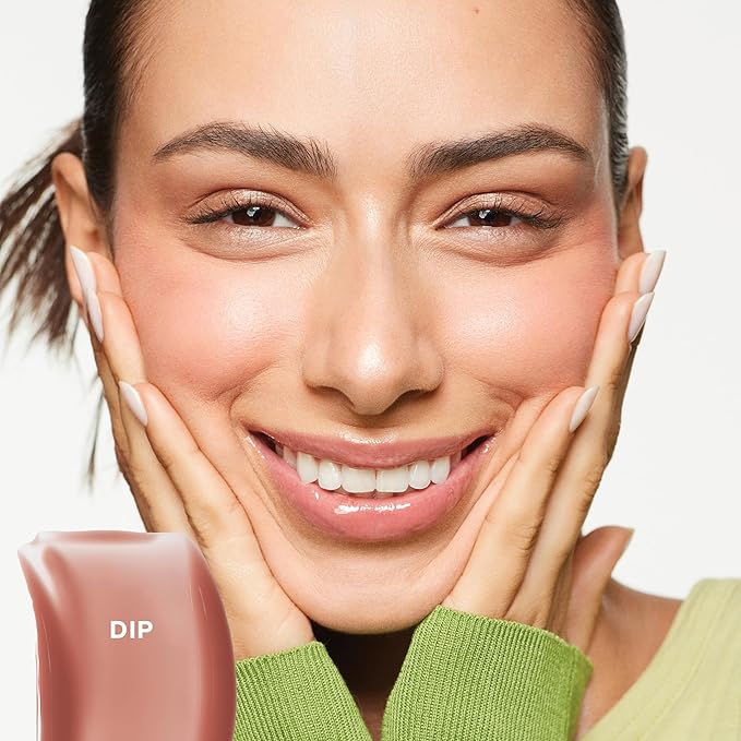 Saie Glossybounce - Hydrating Lip Gloss and Tinted Lip Oil Hybrid with Hyaluronic Acid &amp Jojoba Oil for Non-Sticky Ultra-Shiny Plump &amp Soft Lips - Everyday Makeup Essential - Dip (.17 oz)