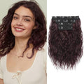 REECHO 4PCS Clip in Hair Extensions - 12 Short Curly Wavy Brown Invisible Lace Weft Natural Soft Hairpieces for Women - Burgundy