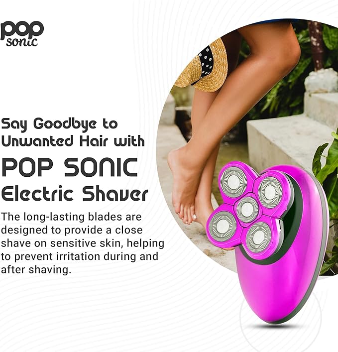 Pop Sonic 5-Head Electric Shaver Kit - Unisex (Purple) Shaver for Face Head &amp Body - Smooth Waterproof USB Rechargeable Trimmer with 360-Degree Precision Cut Heads for Men &amp Women