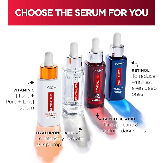 L'Oreal Paris Revitalift 0.3% Pure Retinol Night Serum Reduce Deep Wrinkles Fragrance Free 1 oz + Moisturizer Sample