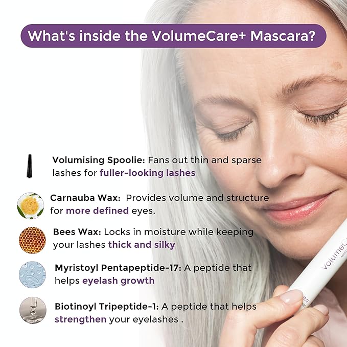 Rumi Cosmetiques VolumeCare+ Mascara For Mature Women - Extreme Length and Volume 2-in-1 Formula - No Clumps or Flaking Long-Wearing Hypoallergenic Mascara For Sensitive Eyes (Natural Black)