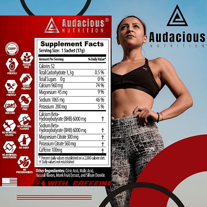 KetoStart+ | Exogenous Ketones Powder with Electrolytes for Energy Strength &amp Focus | with Caffeine | Raspberry Lemonade Flavor Electrolyte Powder (10x Ketones Drink Mix Packets)