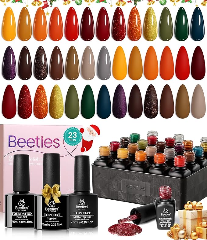 beetles Gel Polish Cozy Campfire Shade Collection - Fall Nail Fest Fall Gel Nail Polish Set 20 Colors Autumn Orange Yellow Green Brown Red Shades UV LED Cured Soak Off DIY Manicure Gift for Girl