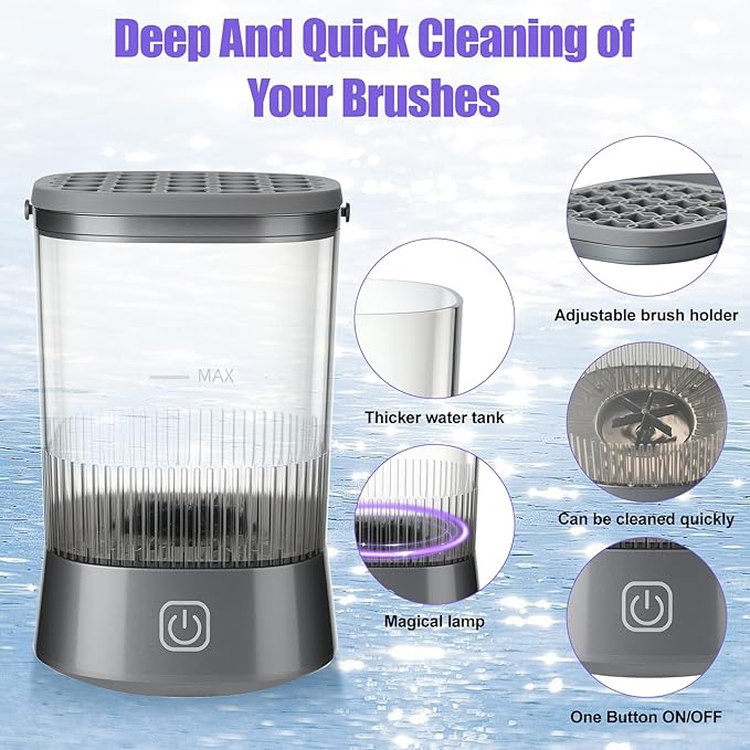 Electric Makeup Brush Cleaner Auto-Rotating Brush Cleaner for Deep Cleaning One-Click Operation Automatic Spinning Cosmetic Brush Cleaner Suitable for All of Makeup Brushes