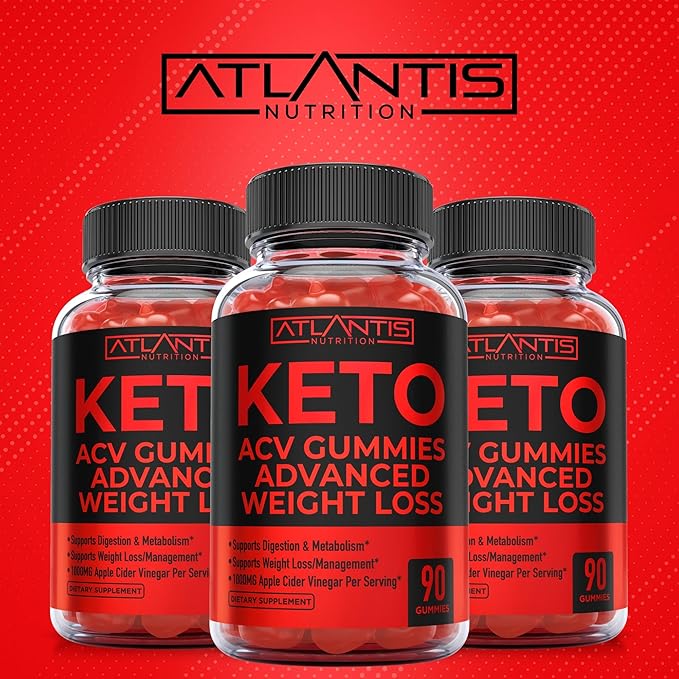 Atlantis Nutrition Keto ACV Gummies for Weight Loss - Supports Digestion Weight Loss Detox &amp Cleansing - Apple Cider Vinegar Gummies Formulated with 1000MG ACV Per Serving - 90 Count