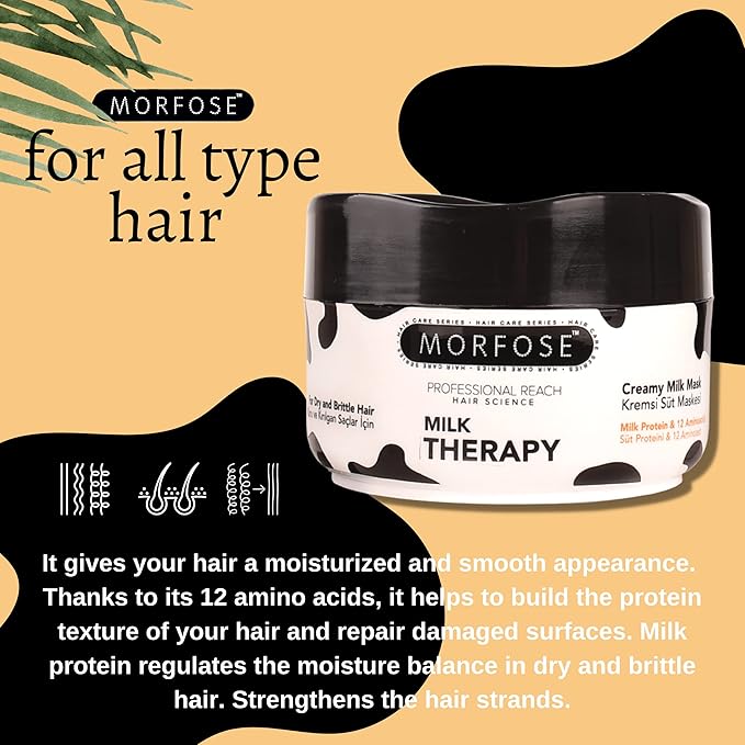 Morfose Professional Hair Mask for Dry Damaged or Brittle Strands 16.9 Fl oz (Milk Therapy)