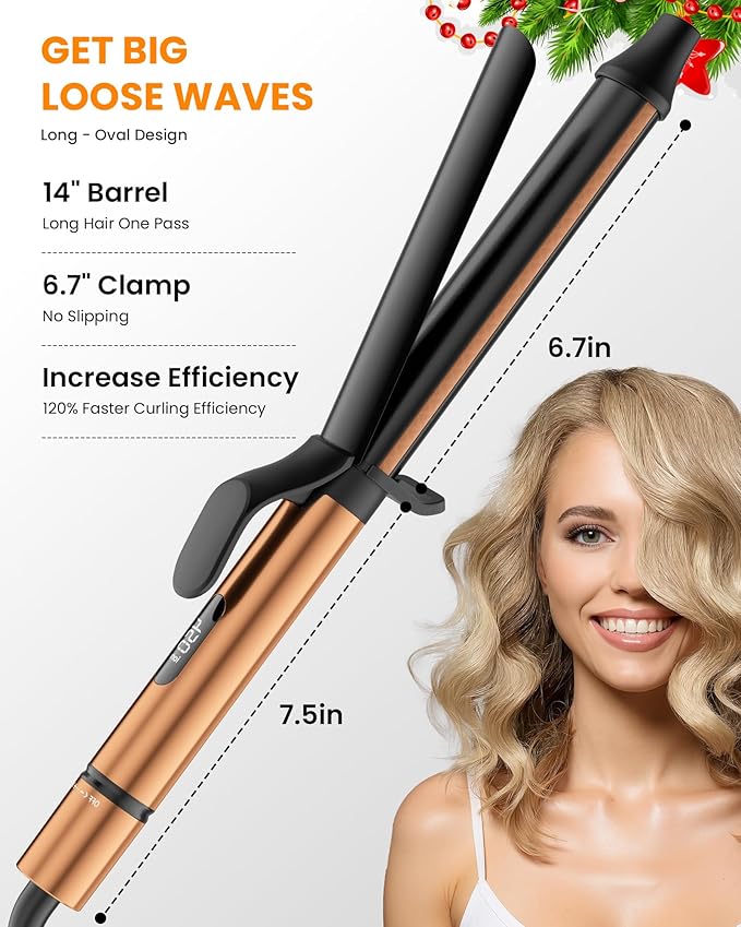 1.25 inch Long Barrel Curling Iron Extra-Long Curling Wand with 8 Heat Settings Ceramic Curling Iron for Smooth and Lasting StylingSuitable for All Hair Types Dual Voltage Damage-Free Styling
