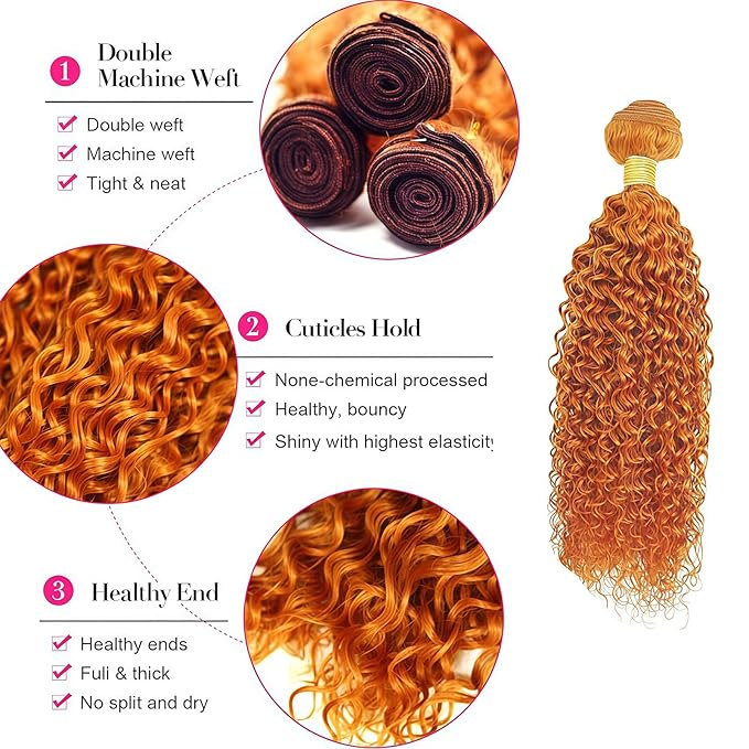 Orange Curly Human Hair Bundles 18 20 22 Inch Brazilian Remy Virgin 10A Curly 3 Bundles Human Hair Hair Extensions Bundles Orange