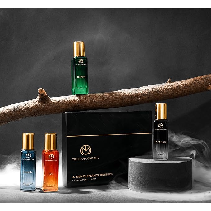 The Man Company Specially Curated Perfume Gift Set 4X20Ml - A Gentlemen's Desire | Premium Long-Lasting Fragrance| Citron For Travel| Intense For Office| Musk For Sports| Joy For Outing80 Ml