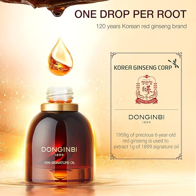 Donginbi 1899 Signature Oil - Skin Barrier Repair &amp Firming Face Oil for Women Jojoba Seed Oil &amp Sweet Almond Oil for Sensitive Skin Korean Red Ginseng Skin Care 0.88 floz / 25ml