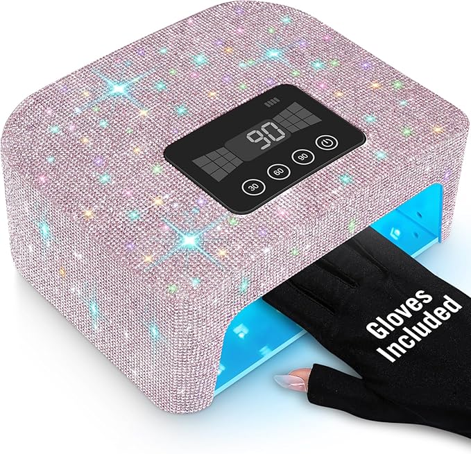 Aedavey Cordless UV Nail Lamp Rechargeable UV Light for Gel Nails LED Nail Lamp with 4 Timer Modes Gel Nail UV Light Decorate with Sparkling Nail Rhinestones