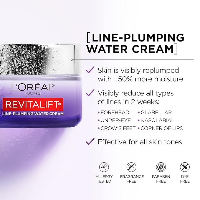 L'Oreal Paris Revitalift Moisturizer Hyaluronic Acid Water Cream with Ceramides Deeply Hydrating Fragrance Free 1.7 oz + Serum Sample