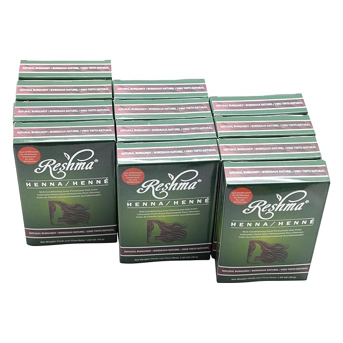 Reshma Beauty 30 Minute Henna Hair Color Infused with Organic Henna Lawsonia Inermis 100% Gray Coverage for Soft Shiny Hair Plant-Based Hair Dye?12.6 oz Pack of 12 (Burgundy)