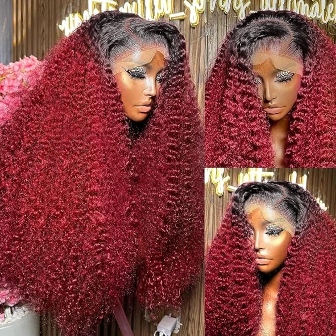 Burgundy Wig Human Hair Deep Wave Lace front Wigs Human Hair 13x6 250% density Pre plucked 1B 99J Deep Curly Wig Human Hair Wet and Wavy Lace Front Wigs Ombre Lace Front Wig Human Hair