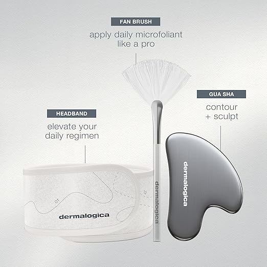 Dermalogica Your Moment of Expertise ? Expert Level Skin Care Routine Set Includes 6 Products Headband Gua Sha Fan Brush