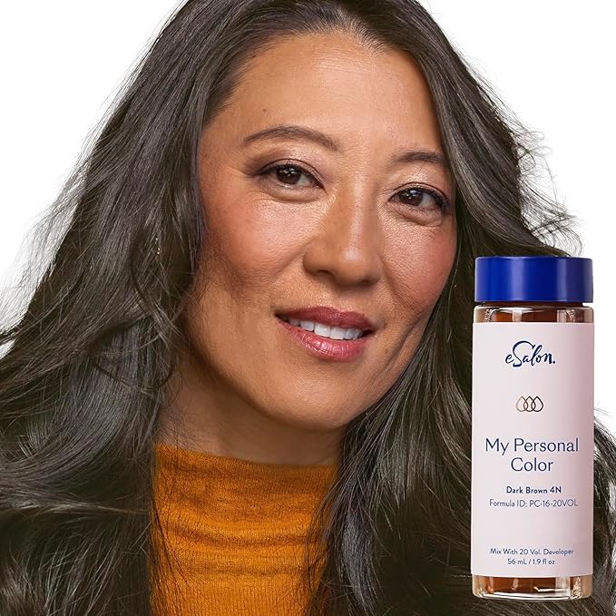 eSalon Permanent Hair Color &amp Hair Dye Kit - Dark Brown - Personal Colorist for Up To 100% Gray Coverage All Hair Types - Professional-Grade Ammonia-Free Dye