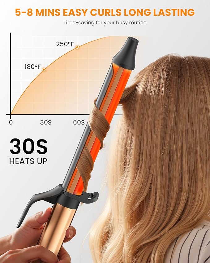 1.25 inch Long Barrel Curling Iron Extra-Long Curling Wand with 8 Heat Settings Ceramic Curling Iron for Smooth and Lasting StylingSuitable for All Hair Types Dual Voltage Damage-Free Styling