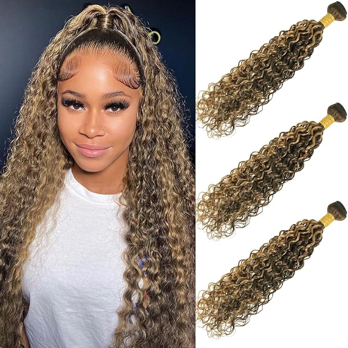 Highlight Curly Human Hair Bundles 10 12 14 Inch Curly 3 Brazilian Remy Virgin 10A Bundles Human Hair Hair Extensions Bundles P4/27 Highlight