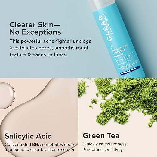 Paula's Choice CLEAR Anti-Redness Exfoliating Solution 2% Salicylic Acid Liquid Exfoliant for Face Face Exfoliant for Mild to Severe Acne &amp Breakouts Blackhead-Prone Skin Fragrance-Free