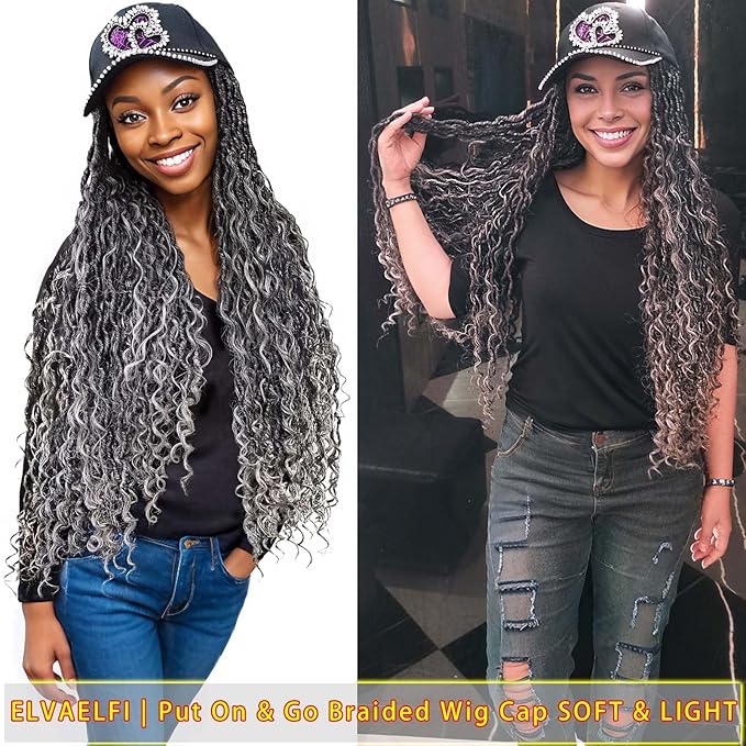 26 Boho Goddess River Locs Crochet Hair Extensions Gradient Grey Shine Heart Baseball Cap Wigs for Women