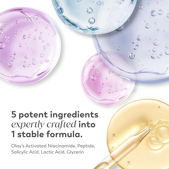 Olay Super Serum Night Repair Fragrance-Free - Niacinamide Peptide Salicylic &amp Lactic Acid Glycerin ?- 5-in-1 Skin Care Benefits - Hydrating Evens Tone Reduces Dark Spots Anti-Aging 1.0 Oz