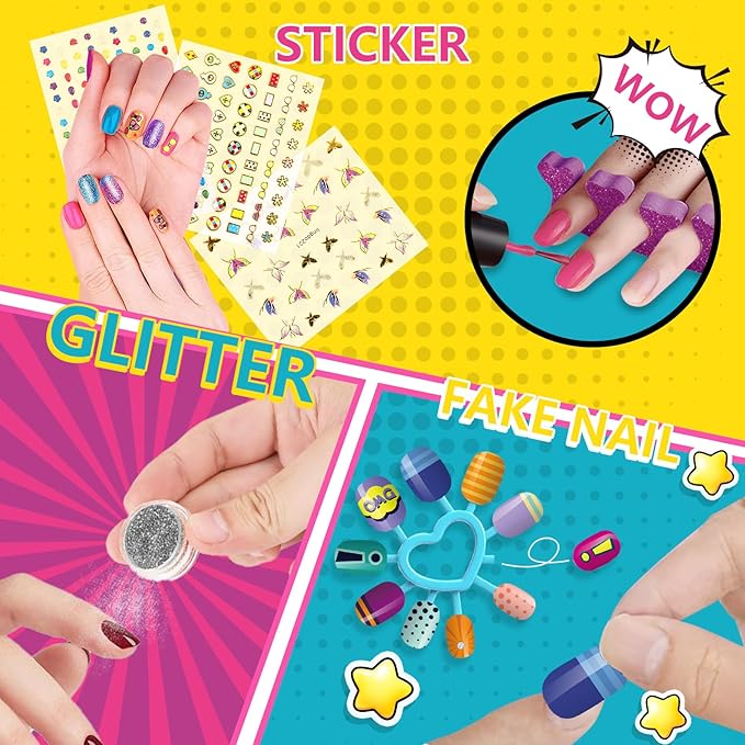 Kids Nail Polish Set with 4 nail art pens- Girl Gift - Nail Kit for Kids Ages 8-12 Kids Nail Polish Kit with Nail Dryer Girl stuff for Spa Makeup Manicures Birthday Gifts for Girls Toy 6 7 8-12