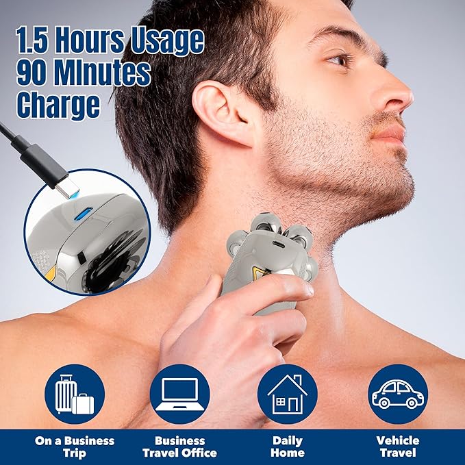 Head Shaver for Bald Man Cordless Electric Shavers - Detachable Heads Shavers for Men Waterproof Mens Razors for Shaving Rechargeable 7D Rotary Head ShaverNose Hair TrimmerEar Hair Trimmer for Men