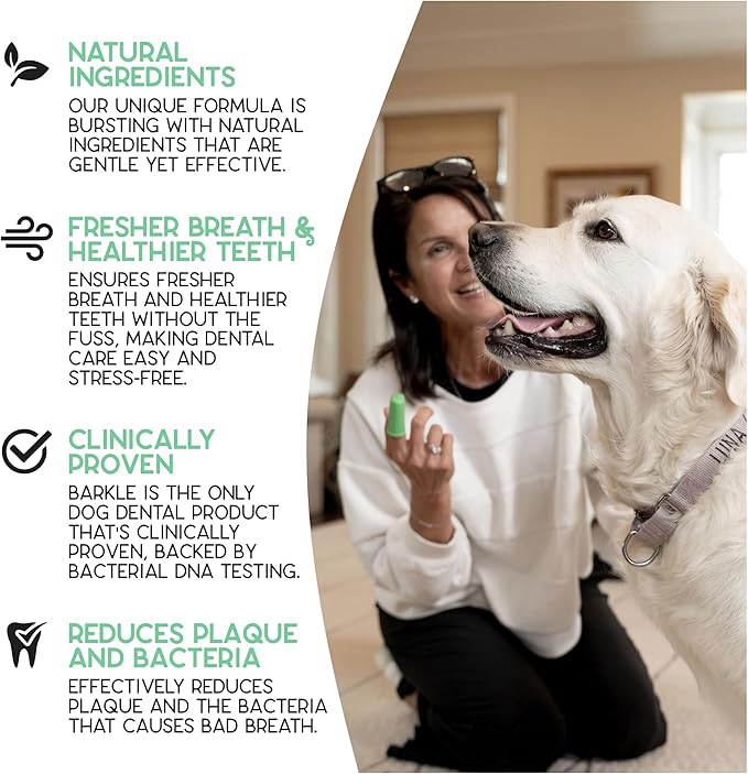Barkle Vet Approved Dog Teeth Cleaning Toothpaste &amp Tooth Brushing Kit | Eliminate Plaque Tartar &amp Bad Breath | Mint Dog Breath Freshener Gel | Puppy &amp Small Breed Safe | Free Finger Brus