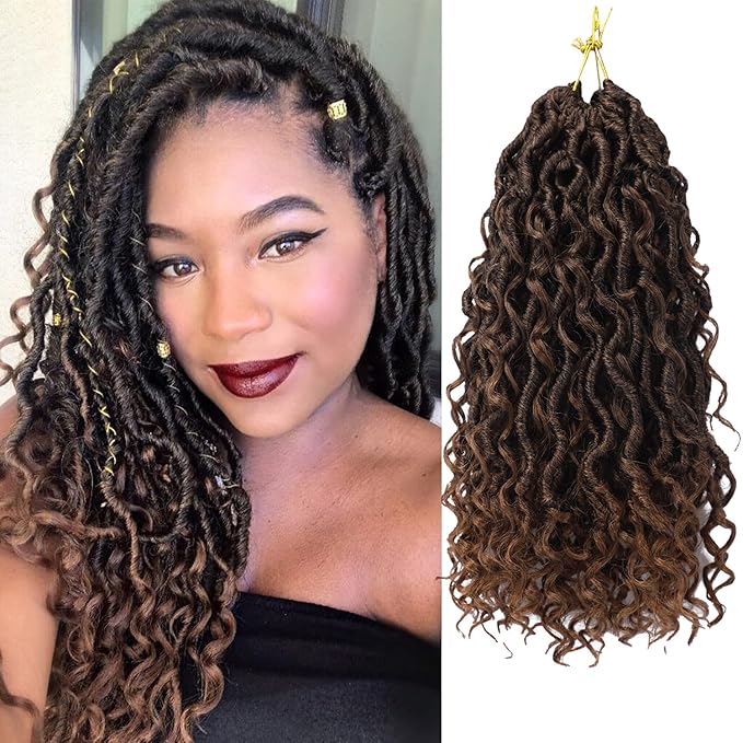 Goddess Locs Crochet Hair 12 Inch 6 Packs Faux Locs Crochet Hair for Black Women Pre Looped Crochet Hair with Curly Ends River Locs Style Hair Extensions 1b/30