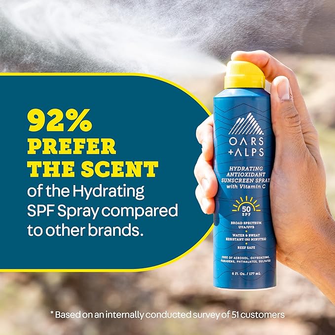 Oars + Alps Sunscreen Spray for Face &amp Body Spray Sunscreen Infused with Vitamin C &amp Antioxidants No White Residue Water &amp Sweat Resistant All Skin Types Lightweight Hydrating SPF 50