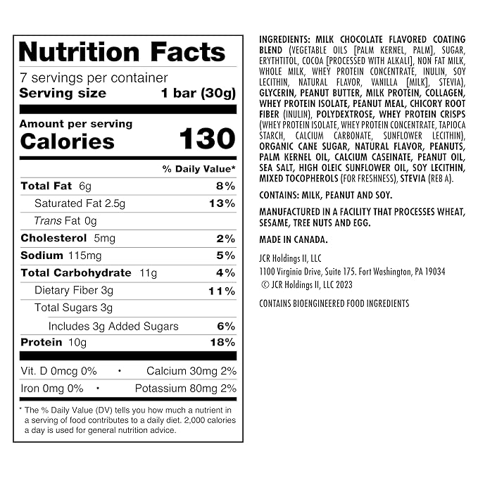 Jenny Craig Anytime Bars 14-Count Peanut Butter Chocolate Flavor Vegetarian 130 Calories 6g Total Fat 3g Dietary Fiber 10g Protein