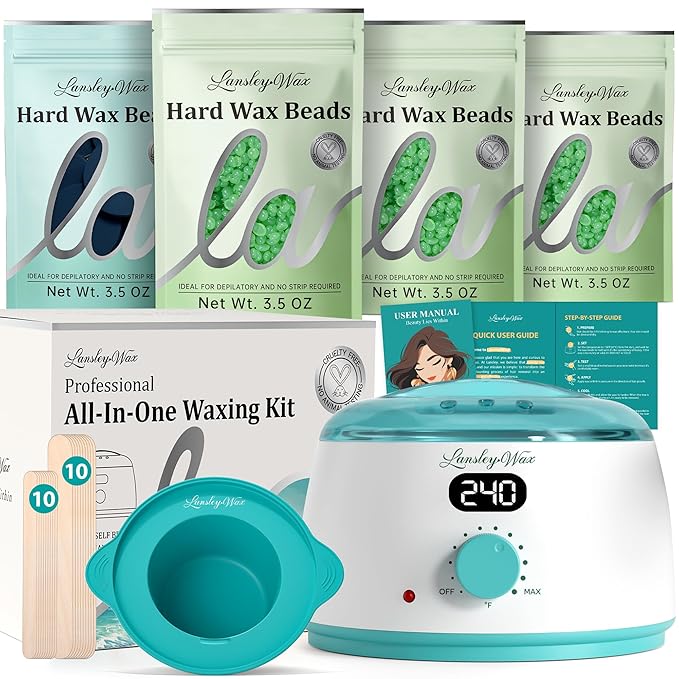 LANSLEYWAX Digital Waxing Kit for Women Men Wax Warmer for Hair Removal with Silicone Pot Hard Wax Kit Waxing Machine for Sensitive Skin Brazilian Bikini Leg Eyebrow Full Body Home Use