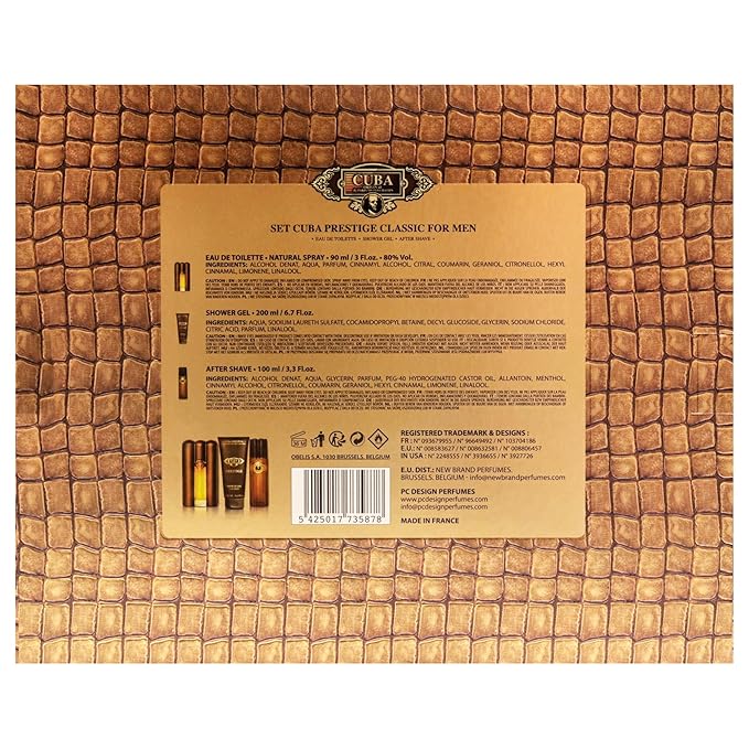 Cuba Prestige Classic for Men - 3 Pc Gift Set 3oz EDT Spray 6.7oz Shower Gel 3.3oz After Shave