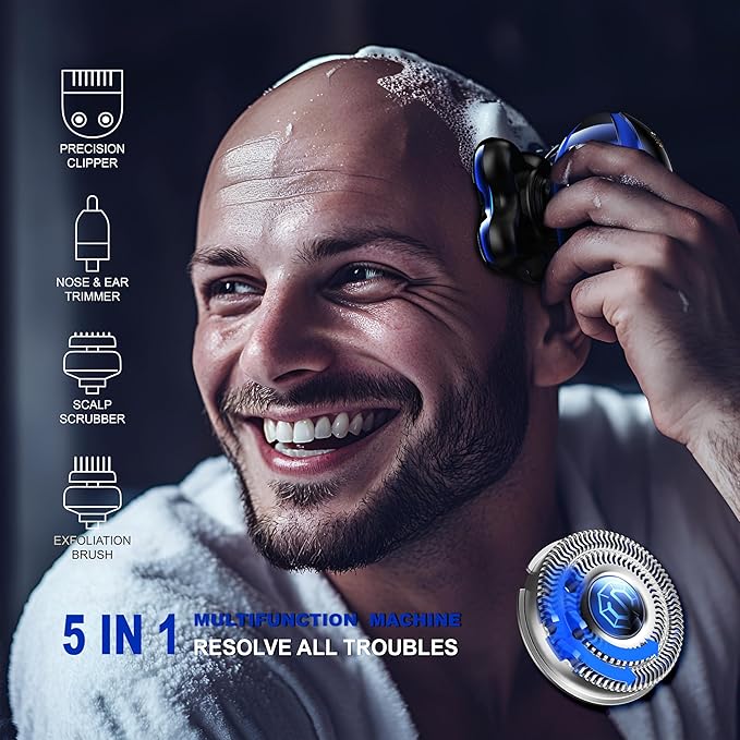 Blade &amp Stone® Head Shaver for Men HS505-BB | Diamond-S-Blade® | MIMO Net Technology for Superior Skin Comfort | 8500 RPM Durable Motor USB-C Rechargeable - Big Blue