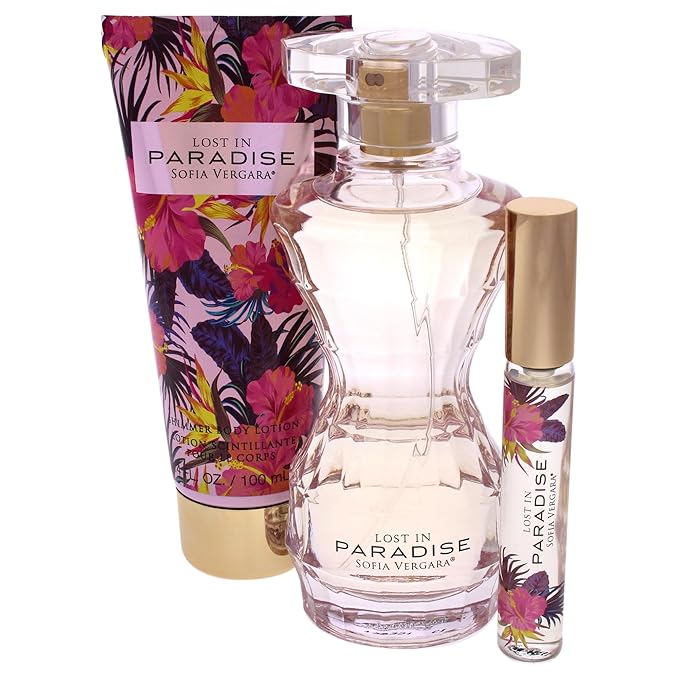 SOFIA VERGARA Lost In Paradise Women 3 Pc Gift Set 3.4oz EDP Spray 10ml EDP Roller Ball 3.4oz Body Lotion