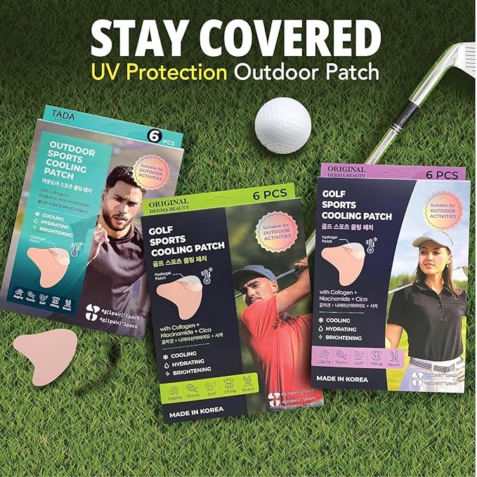 Sun Patch Under Eye UV Protection for Golf Hiking Driving Outdoor Sports | Cooling Sunblock Patches Scar &amp Sun Damage Protection (Purple +Green (4PK))
