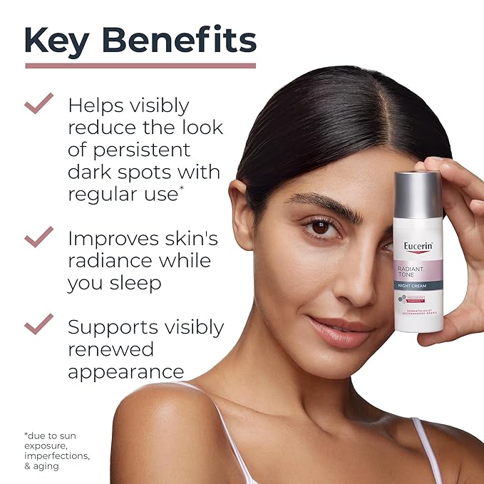 Eucerin Radiant Tone Night Cream Dark Spot Corrector with Thiamidol Night Moisturizer for Face Helps Visibly Reduce the Look of Persistent Dark Spots All Skin Types 1.7 Oz Bottle