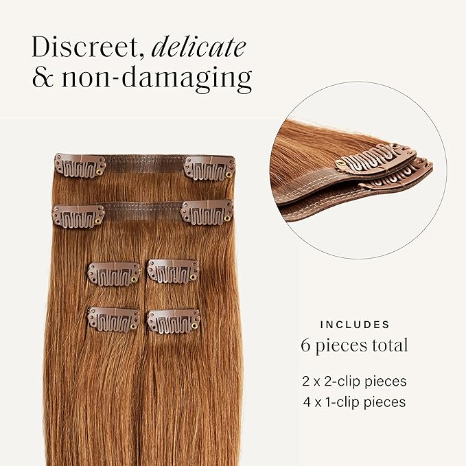 Luxy 100% Remy Human Hair Extensions for Thin Hair Thinning Hair Fill-Ins ? 6 Seamless Wefts Multi-Dimensional Color Blend - Natural-Looking Volume &amp Coverage 80 grams 16 Natural Red Thinning