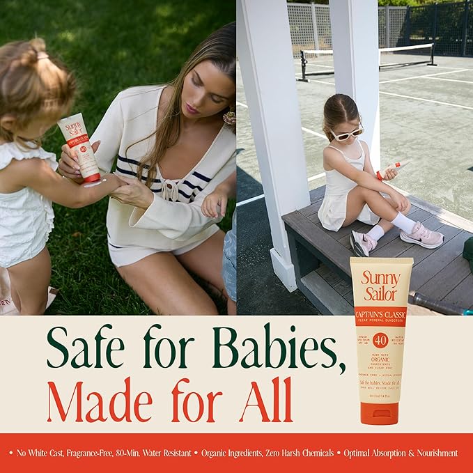 SPF 40 Sunscreen ? Captain?™s Classic Mineral Sunscreen for Babies Broad Spectrum Protection Sunblock w/Organic Ingredients Zero White Cast 80 Min. Water Resistance (3.4 Fl. Oz.)