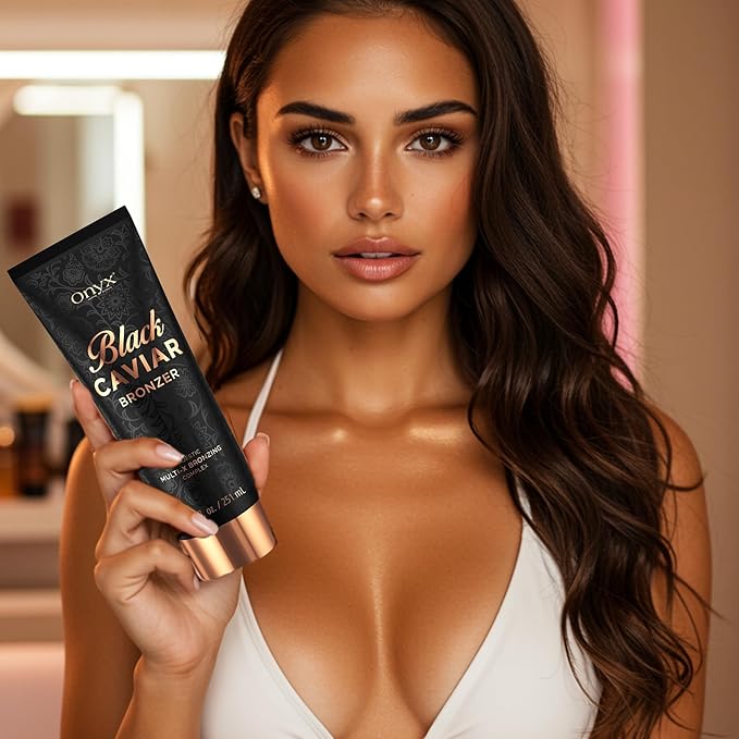 Onyx Black Caviar Dark Tanning Lotion | Body Bronzer &amp Accelerator | Tan Enhancer | For Indoor Tanning Beds &amp Outdoor Sun | Ultra Dark Skin Results for Men &amp Women