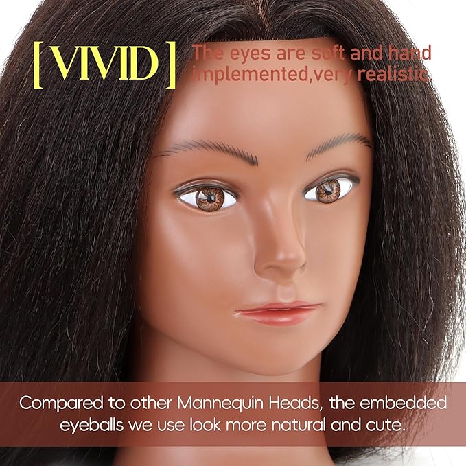 Mannequin Head with 100% Human Hair Manikin Head Human Hair Cosmetology Doll Head for Hair Styling Hairdresser Practice Braiding with Table Clamp Stand and Tools (16 inch + tripod)