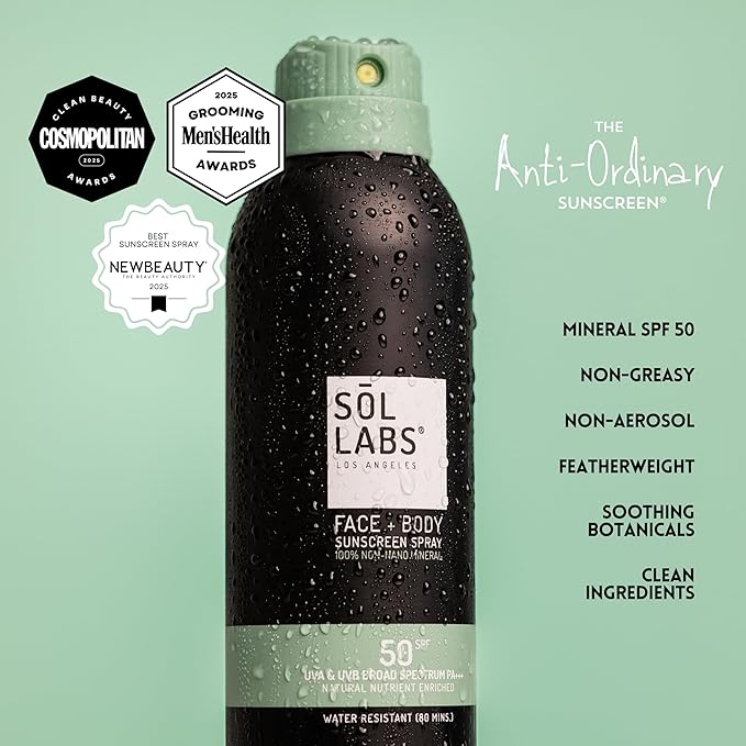 SOL LABS Mineral Sunscreen Spray SPF 50 ? Reef Safe Sunscreen Spray Lightweight Zinc Oxide Water-Resistant ? Korean Skincare Face &amp Body Sun Protection