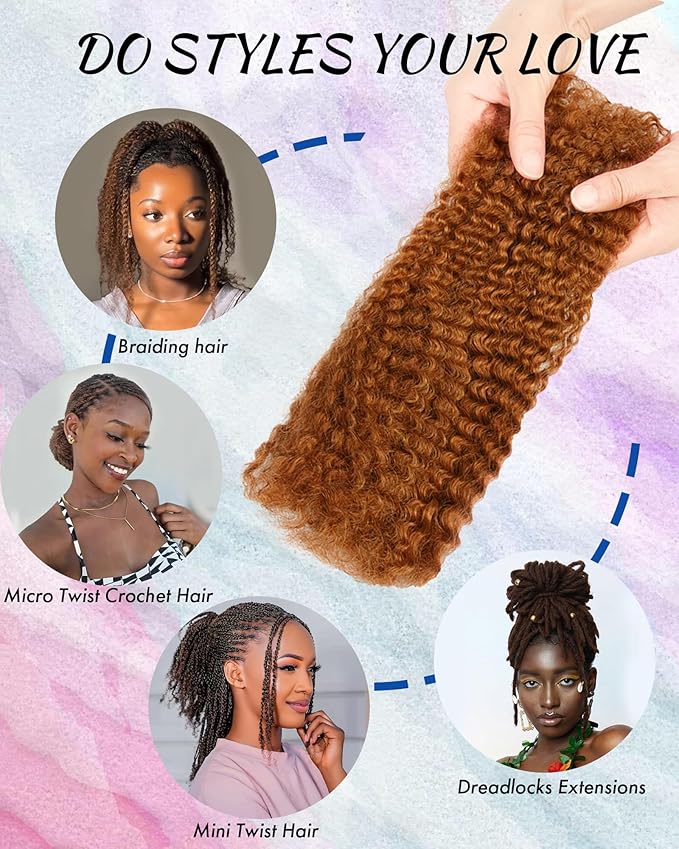Afro Kinkys Bulk Human Hair ExtensionsKinky-Curly Real Human Hair for Dreadlocks/Locs Repair Twist &amp Braid Crochet Human Braiding Hair Bundles Natural Brown 10 Inches 4 Packs30#