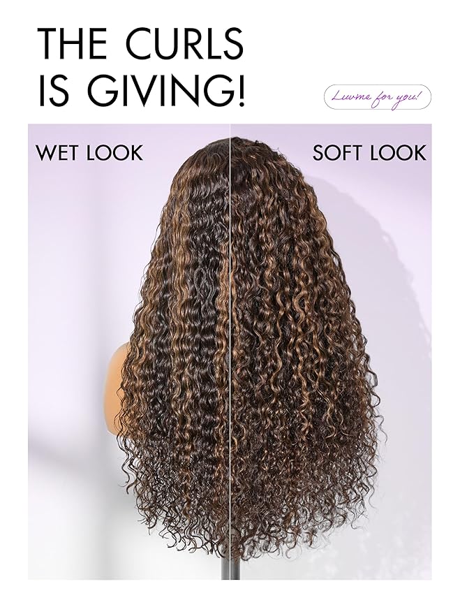 LUVME HAIR 7x6 HD Lace All-Day Comfort Wig PartingMax Lace Wigs Water Wave Curly Lace Front Wigs Human Hair Pre Cut Plucked Lace Frontal Glueless 24 Inches Hlighlight Color