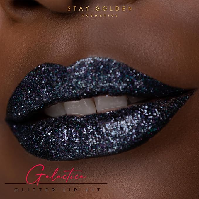 SG STAY GOLDEN COSMETICS Galactica Glitter Lip Kit Lip Liner Smudge Proof Long Lasting 3oz