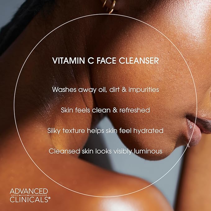 Advanced Clinicals Exfoliating Glycolic Acid &amp Salicylic Acid Face Wash + Hydrating Vitamin C Facial Cleanser 2pc AM/PM Skin Care Set For Women &amp Men To Gently Exfoliate &amp Cleanse Dirt &am